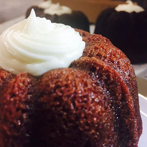 red velvet bundt cake with vanilla cream cheese frosting